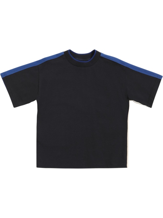 Emporio Armani: T-shirt en jersey de coton color-block - Bleu Marine/Blanc - kids-boys_0 | Luisa Via Roma