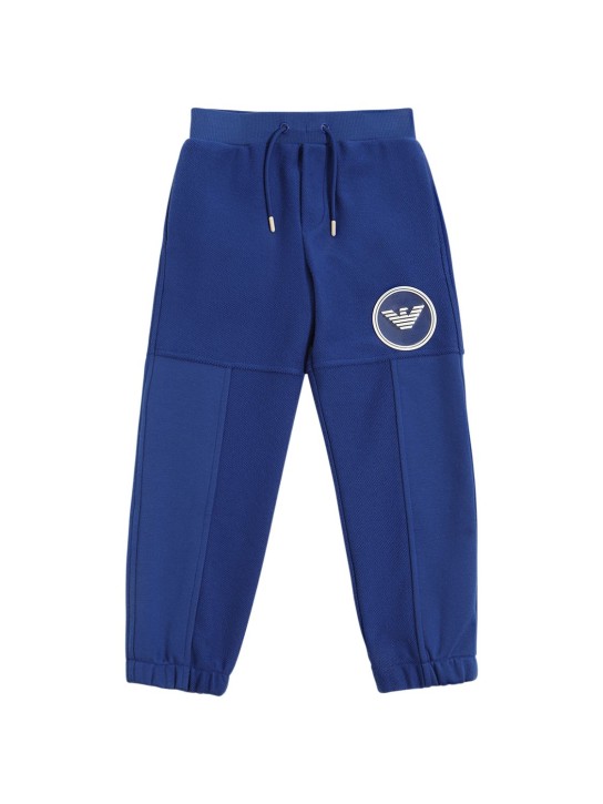Emporio Armani: Pantaloni in felpa di cotone con logo - Blu Royal - kids-boys_0 | Luisa Via Roma