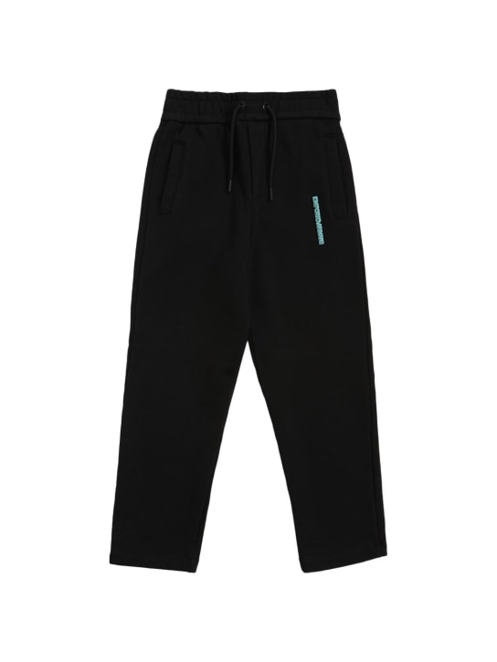 Emporio Armani: Pantalones deportivos de algodón con logo - Negro - kids-boys_0 | Luisa Via Roma