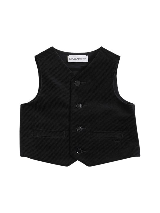 Emporio Armani: Cotton velvet vest & shirt & pants - Lacivert - kids-boys_1 | Luisa Via Roma