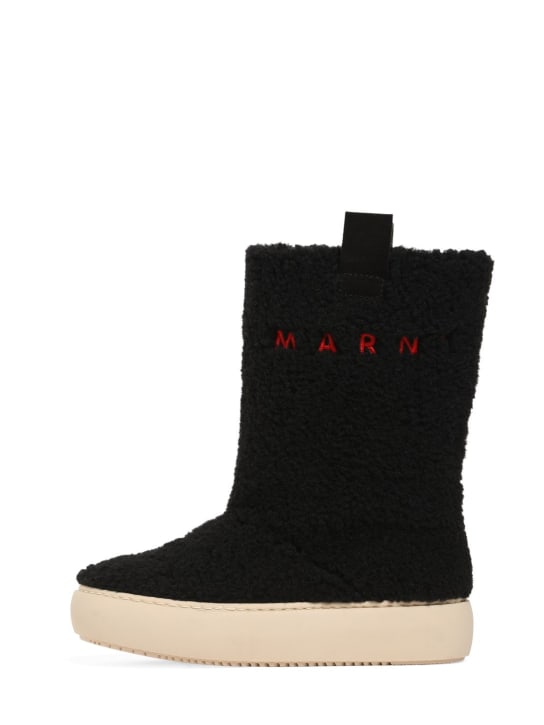 Marni Junior: Faux fur boots w/logo - Siyah - kids-girls_0 | Luisa Via Roma