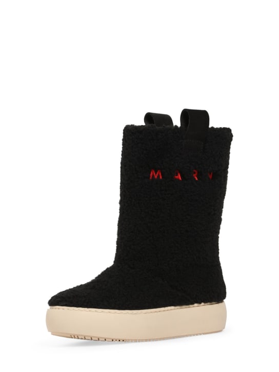 Marni Junior: Faux fur boots w/logo - Black - kids-girls_1 | Luisa Via Roma