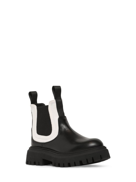 Marni Junior: Leather & tech boots w/logo - Black/White - kids-girls_1 | Luisa Via Roma