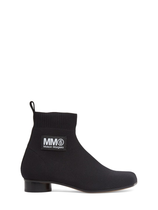 MM6 Maison Margiela: Knit ankle boots w/logo - Black - kids-girls_0 | Luisa Via Roma