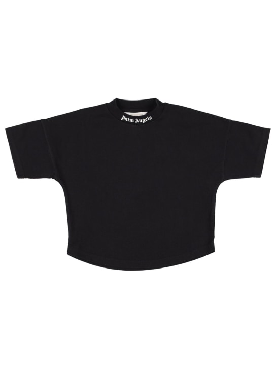 Palm Angels: Camiseta de jersey de algodón con logo - Negro/Blanco - kids-boys_0 | Luisa Via Roma