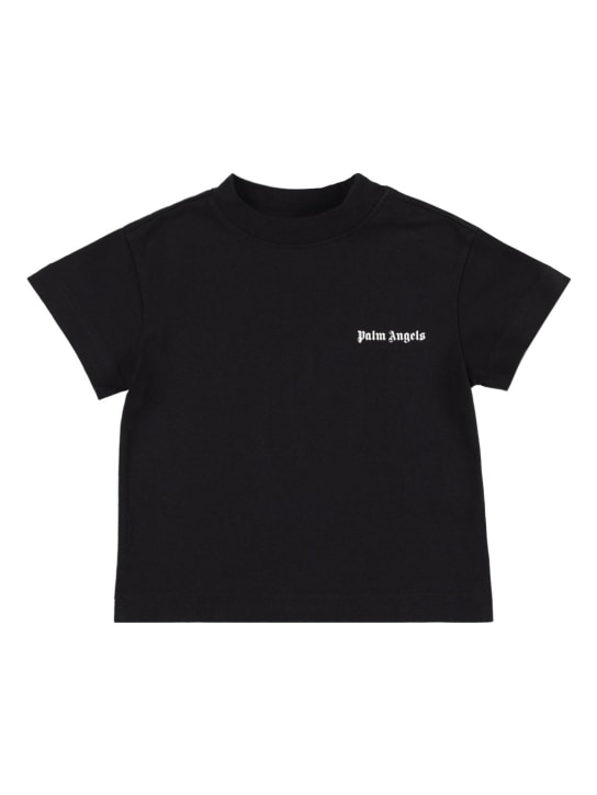 Palm Angels: Camiseta de jersey de algodón con logo - Negro/Blanco - kids-girls_0 | Luisa Via Roma