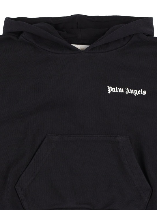 Palm Angels: Sweat en jersey de coton à logo avec capuche - Noir/Blanc - kids-boys_1 | Luisa Via Roma
