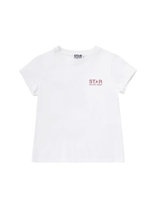 Golden Goose: T-shirt Big Star in jersey di cotone - Bianco/Rosa - kids-girls_0 | Luisa Via Roma