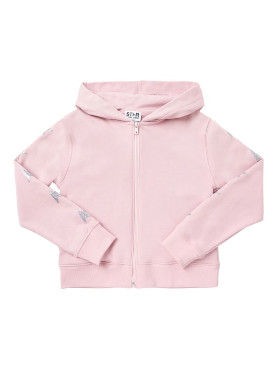 Golden Goose: Logo print cotton jersey zip hoodie - Pink - kids-girls_0 | Luisa Via Roma