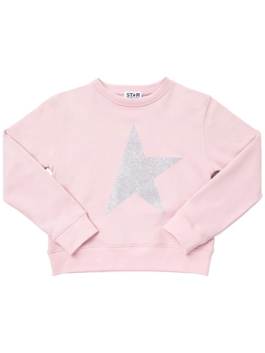Golden Goose: Logo print cotton jersey sweatshirt - Pink - kids-girls_0 | Luisa Via Roma