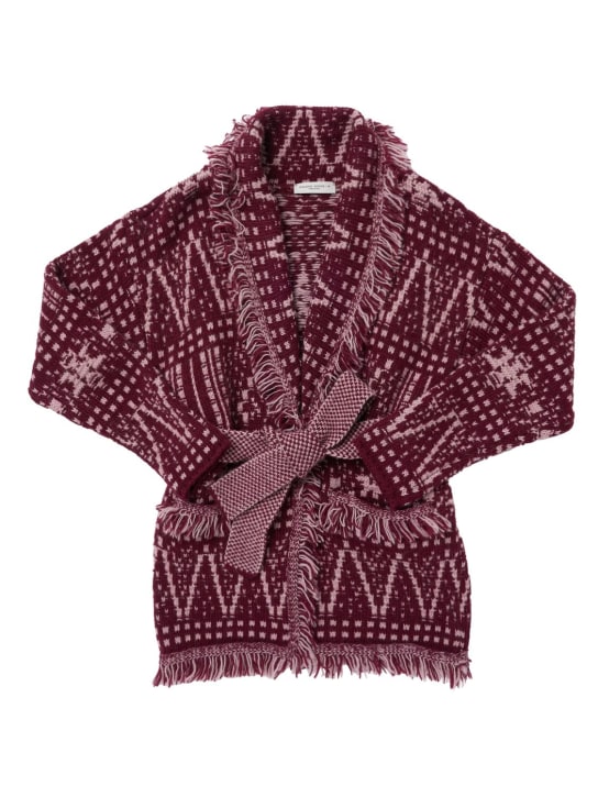 Golden Goose: Alpaca blend knit belted cardigan - Bordeaux - kids-girls_0 | Luisa Via Roma