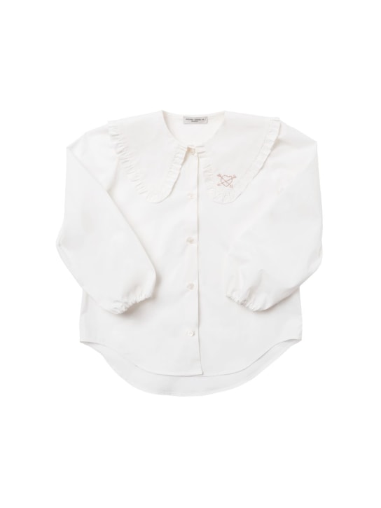 Golden Goose: Embroidered cotton poplin shirt - Off White - kids-girls_0 | Luisa Via Roma