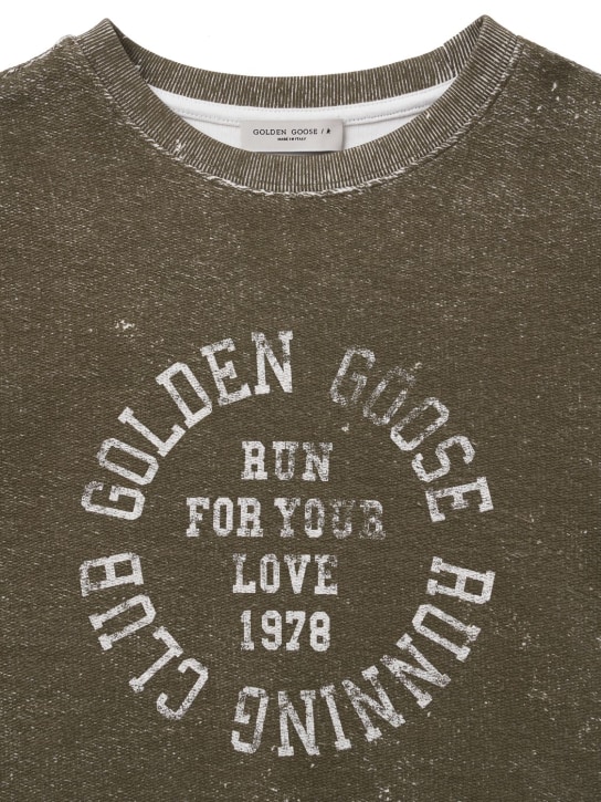 Golden Goose: Printed cotton sweatshirt - Olive Green - kids-girls_1 | Luisa Via Roma