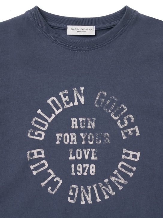 Golden Goose: T-shirt in jersey di cotone stampato - Blu - kids-girls_1 | Luisa Via Roma