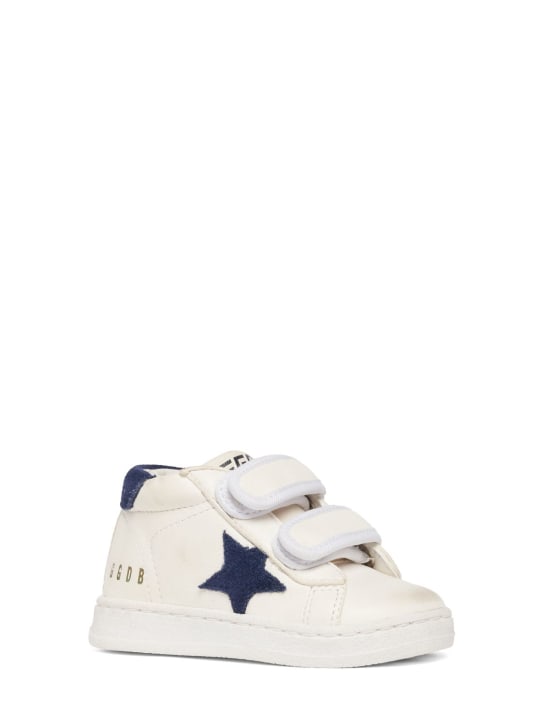Golden Goose: June leather strap sneakers - White/Navy - kids-boys_1 | Luisa Via Roma