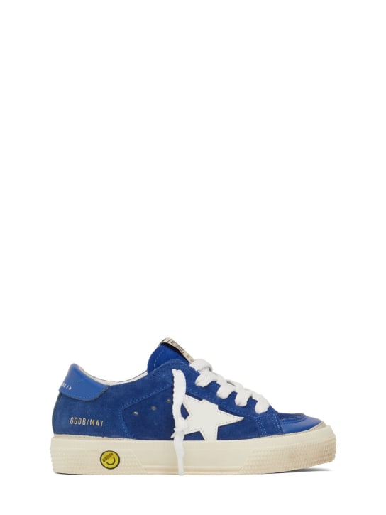Golden Goose: May suede & leather lace-up sneakers - Blue - kids-boys_0 | Luisa Via Roma