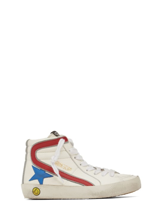 Golden Goose: Slide leather high lace-up sneakers - White - kids-boys_0 | Luisa Via Roma