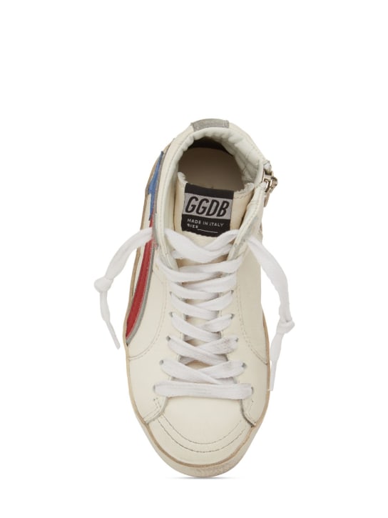 Golden Goose: Slide leather high lace-up sneakers - White - kids-boys_1 | Luisa Via Roma