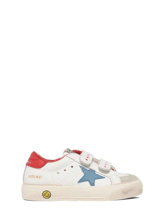 Golden Goose: May school leather strap sneakers - White/Red - kids-girls_0 | Luisa Via Roma