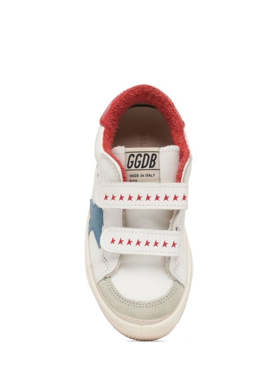 Golden Goose: May school leather strap sneakers - White/Red - kids-girls_1 | Luisa Via Roma