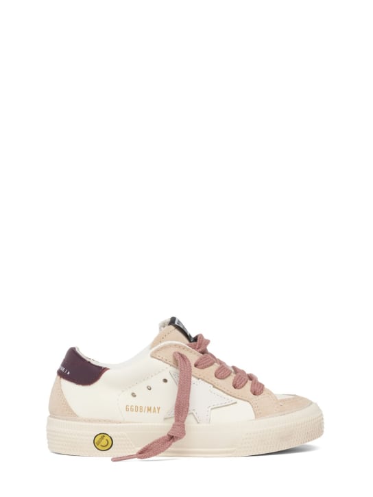Golden Goose: May leather lace-up sneakers - White/Nude - kids-girls_0 | Luisa Via Roma