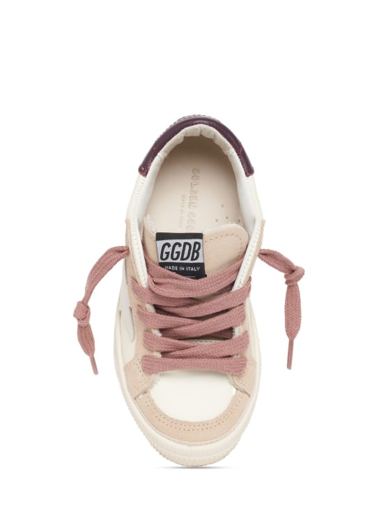 Golden Goose: May leather lace-up sneakers - White/Nude - kids-girls_1 | Luisa Via Roma