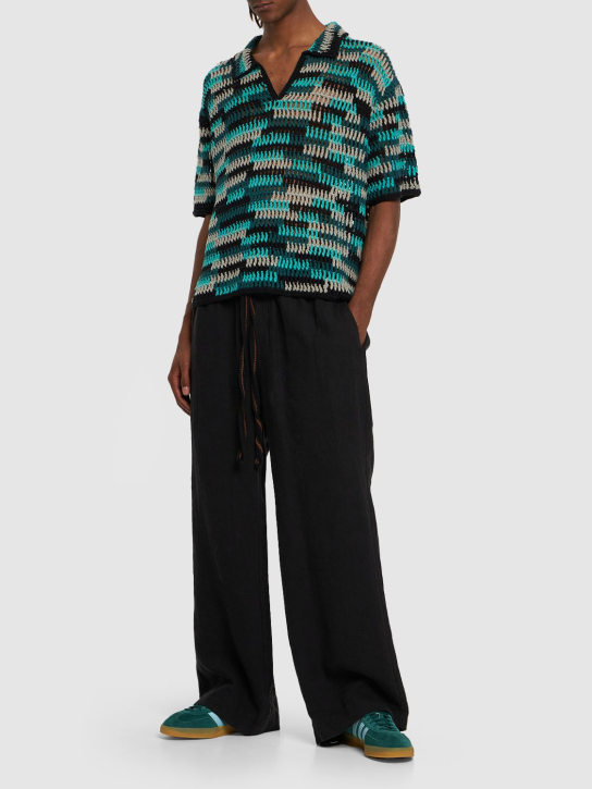 Commas: ハンドクロシェコットンブレンドポロシャツ - ベージュ/ブルー - men_1 | Luisa Via Roma