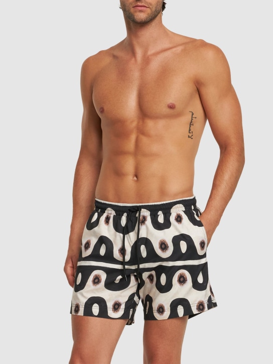 Commas: Jungle wave printed nylon swim shorts - Siyah/Bej - men_1 | Luisa Via Roma