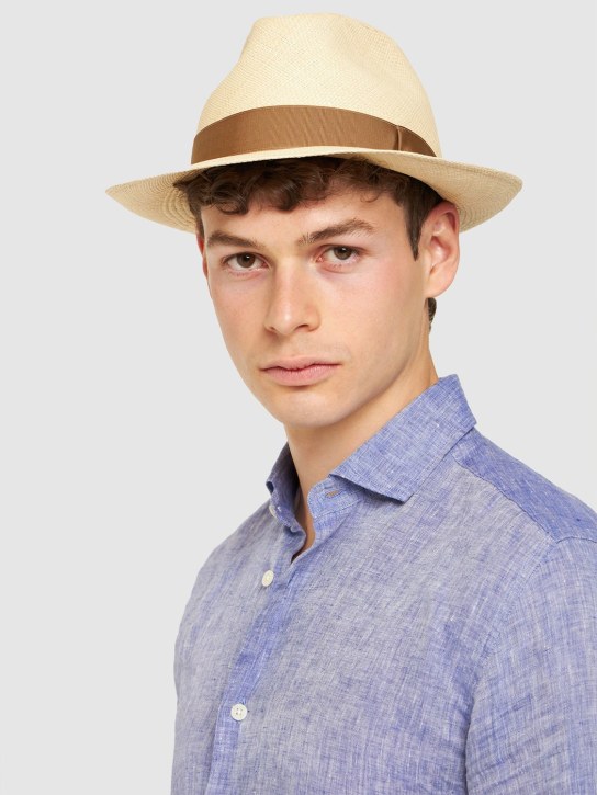 Borsalino: Federico 6cm brim straw Panama hat - Natural/Camel - men_1 | Luisa Via Roma