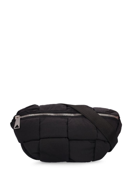 Bottega Veneta: Intreccio padded nylon belt bag - Black - men_0 | Luisa Via Roma
