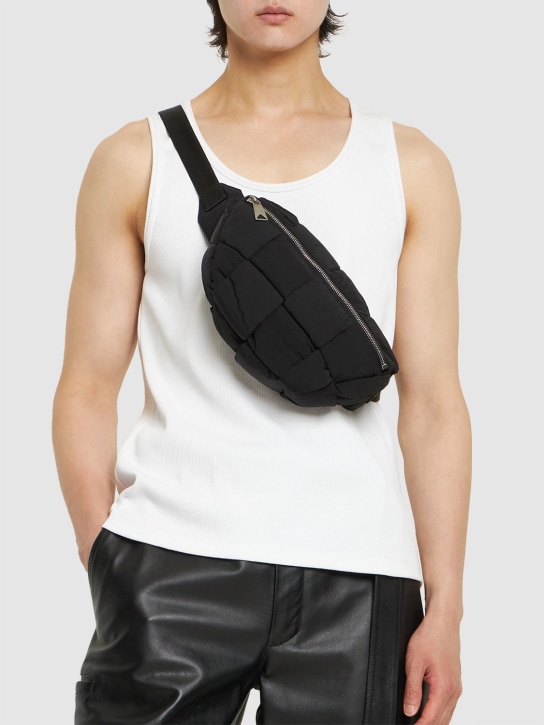 Bottega Veneta: Intreccio padded nylon belt bag - Black - men_1 | Luisa Via Roma