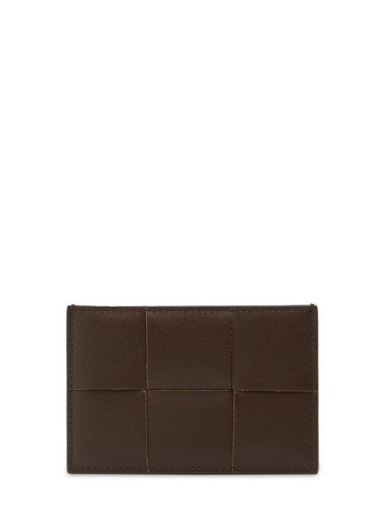 Bottega Veneta: Cassette leather credit card case - Light Brown - men_0 | Luisa Via Roma