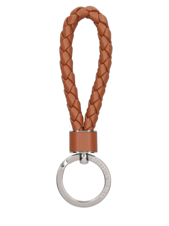 Bottega Veneta: Intreccio leather key ring - Wood - men_0 | Luisa Via Roma