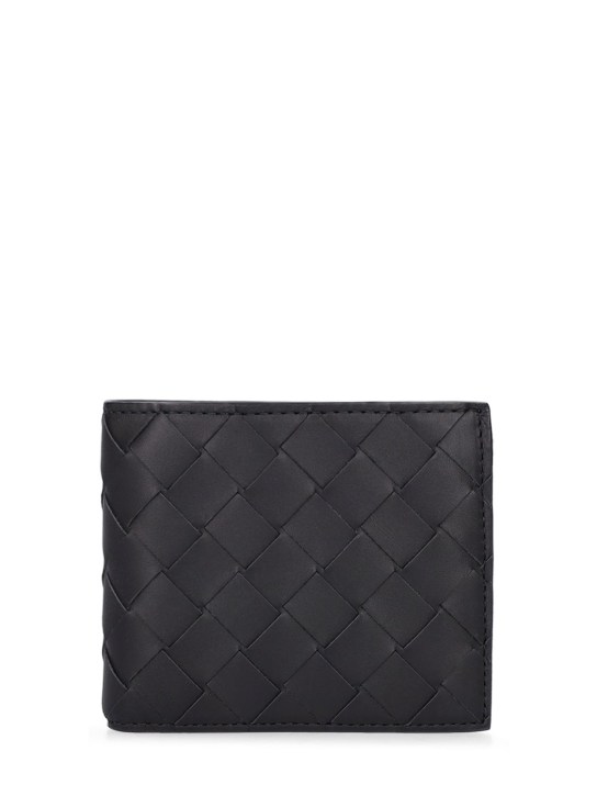 Bottega Veneta: Intrecciato leather wallet w/coin purse - Black - men_0 | Luisa Via Roma