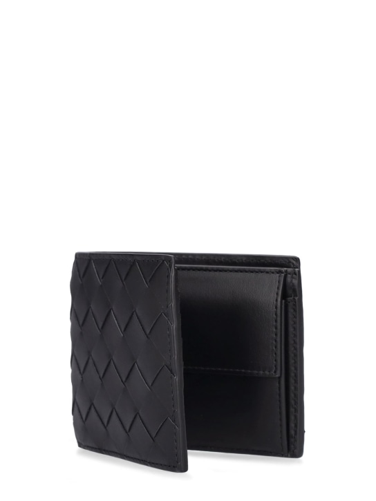 Bottega Veneta: Intrecciato leather wallet w/coin purse - Black - men_1 | Luisa Via Roma