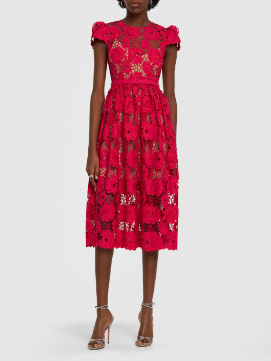 Self-portrait: Cotton lace midi dress - Red - women_1 | Luisa Via Roma
