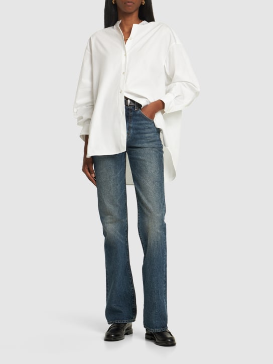Theory: Collarless cotton poplin shirt - White - women_1 | Luisa Via Roma