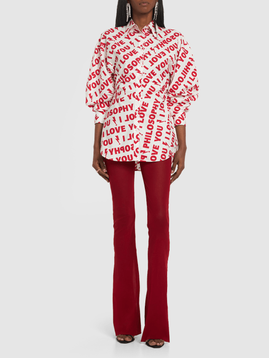 Philosophy Di Lorenzo Serafini: Printed cotton poplin shirt - Kırmızı/Beyaz - women_1 | Luisa Via Roma