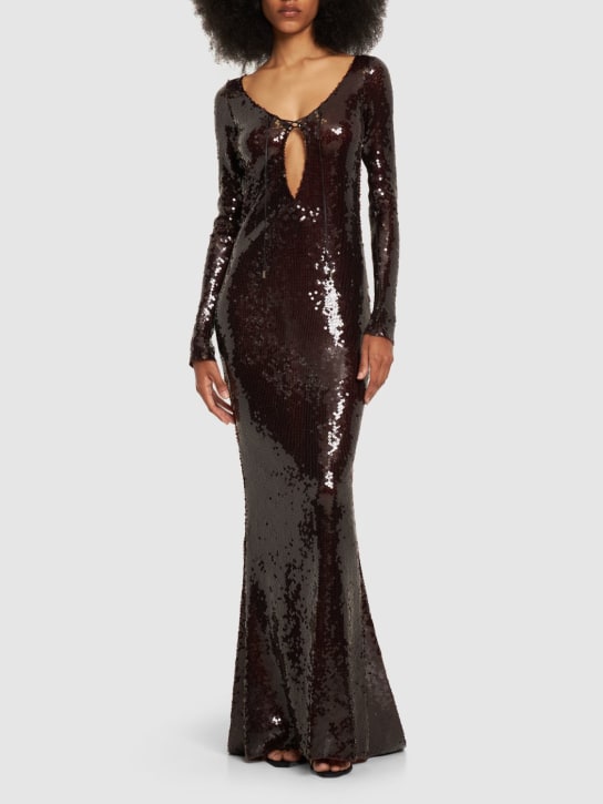 16arlington: Vestido largo con lentejuelas - Café - women_1 | Luisa Via Roma