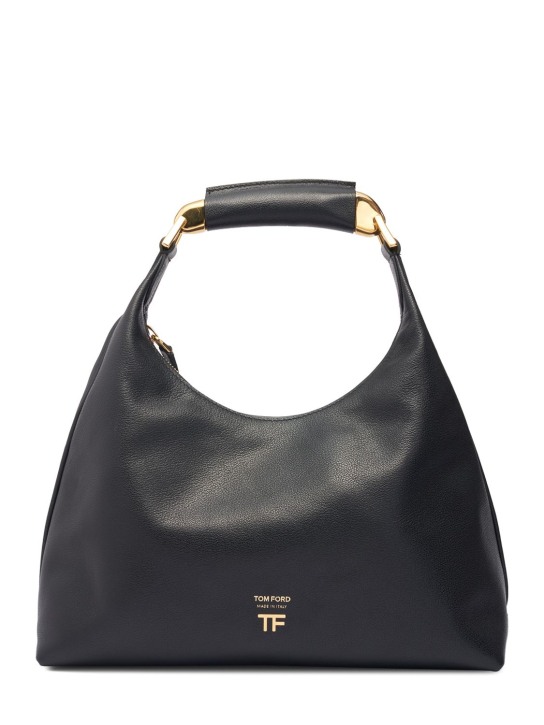 Tom Ford: Small grain leather hobo bag - Black - women_0 | Luisa Via Roma