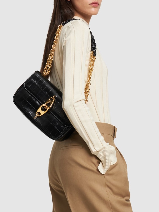 Tom Ford: Medium croc embossed shoulder bag - Black - women_1 | Luisa Via Roma