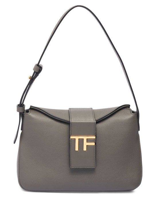 Tom Ford: Mini TF grain leather shoulder bag - Graphite - women_0 | Luisa Via Roma