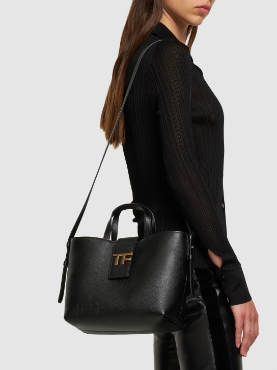 Tom Ford: Mini TF E/W grain leather tote bag - Black - women_1 | Luisa Via Roma