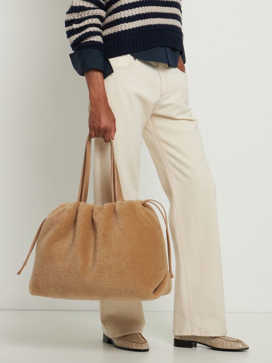Brunello Cucinelli: Wool & cashmere top handle bag - Honey - women_1 | Luisa Via Roma