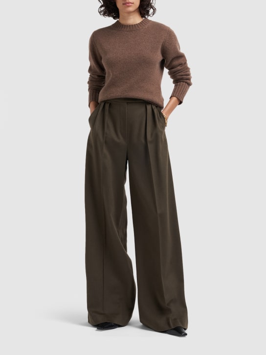 Max Mara: Pantalon ample en chameau drapé Werther - Kaki - women_1 | Luisa Via Roma