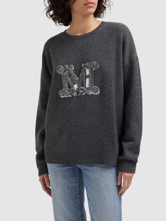 Max Mara: Suéter de punto de lana y cashmere con logo - women_1 | Luisa Via Roma