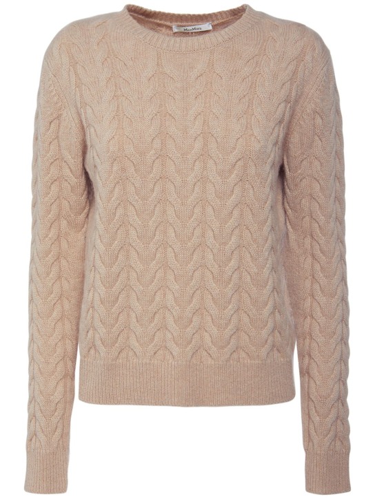 Max Mara: Odessa cable knit cashmere sweater - Light Beige - women_0 | Luisa Via Roma