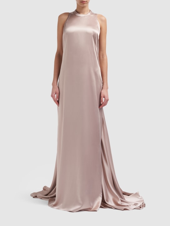 Max Mara: Hoyo sleeveless silk satin long dress - Light Pink - women_1 | Luisa Via Roma