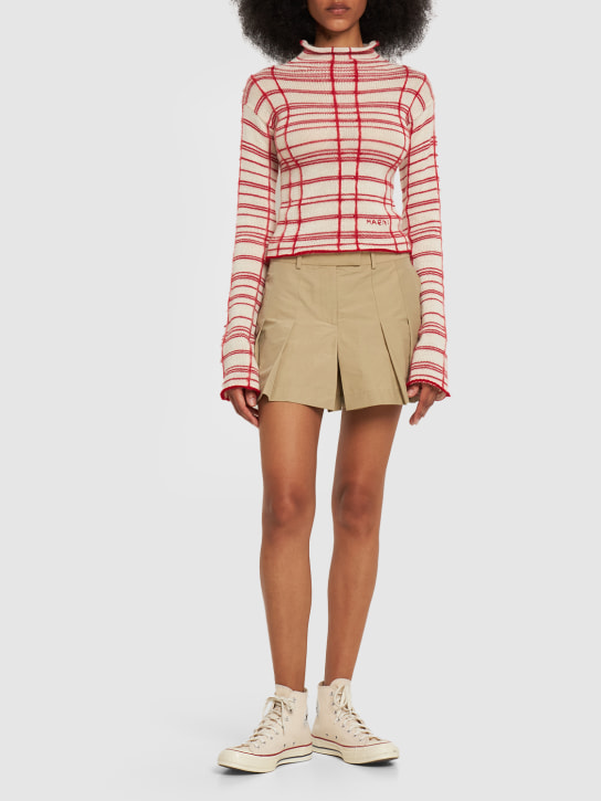 Marni: Maglia collo alto in misto lana check - Bianco/Rosso - women_1 | Luisa Via Roma