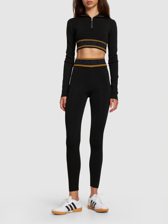 Marni: Stretch viscose logo skinny leggings - Black - women_1 | Luisa Via Roma